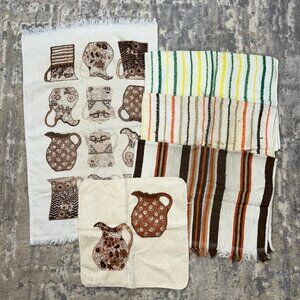 Vintage Kitchen Dish Towels & Dishcloth Set of 5 1970s